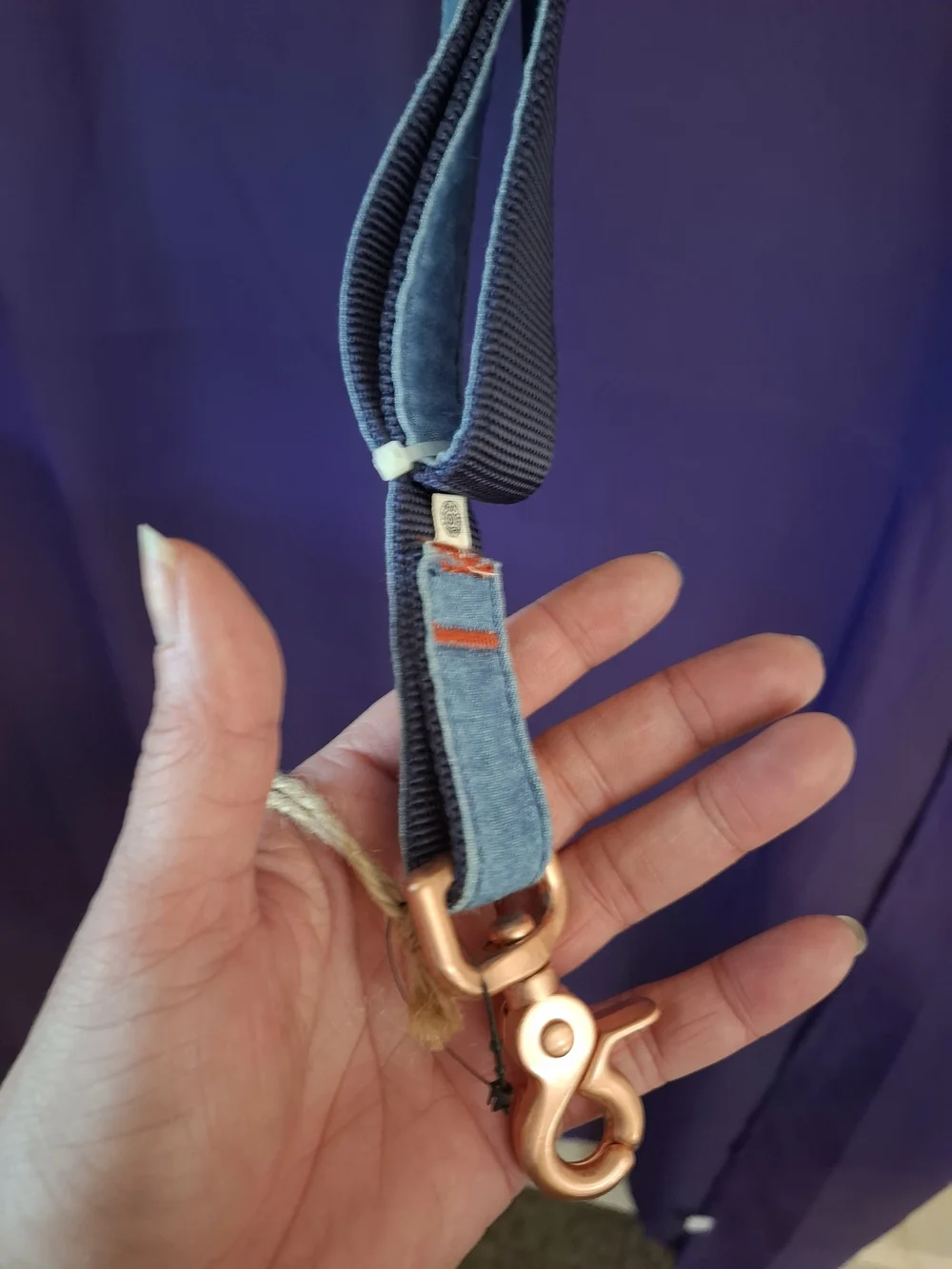 Levis Blue Nylon and Denim Dog Leash with Rose Gold Hardware